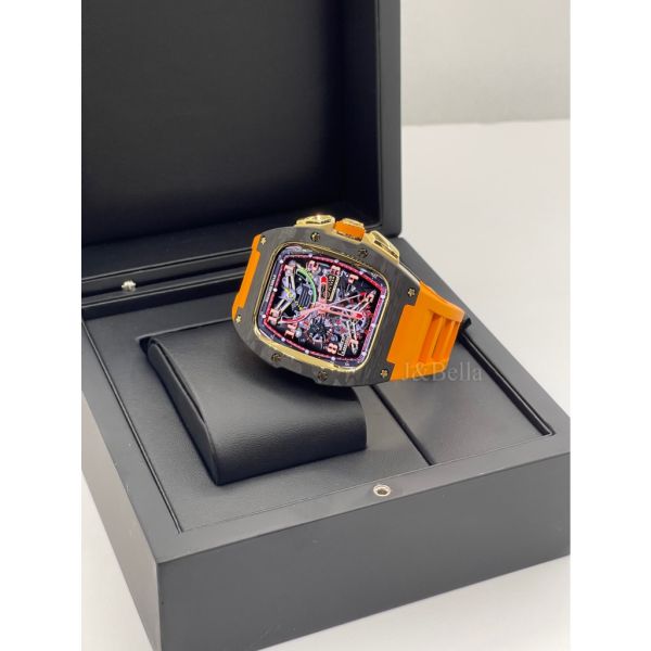Apple Watch RSC3-Carbon 44mm、45mm 黑金色碳纖維手錶殼(橙色錶冠環+橙色橡膠錶帶) Apple Watch手錶殼,Apple Watch不鏽鋼殼,Apple Watch保護殼,Apple Watch鋁合金殼,Apple Watch鈦合金殼,Apple Watch碳纖維殼,Apple Watch透明錶殼,Apple Watch錶帶