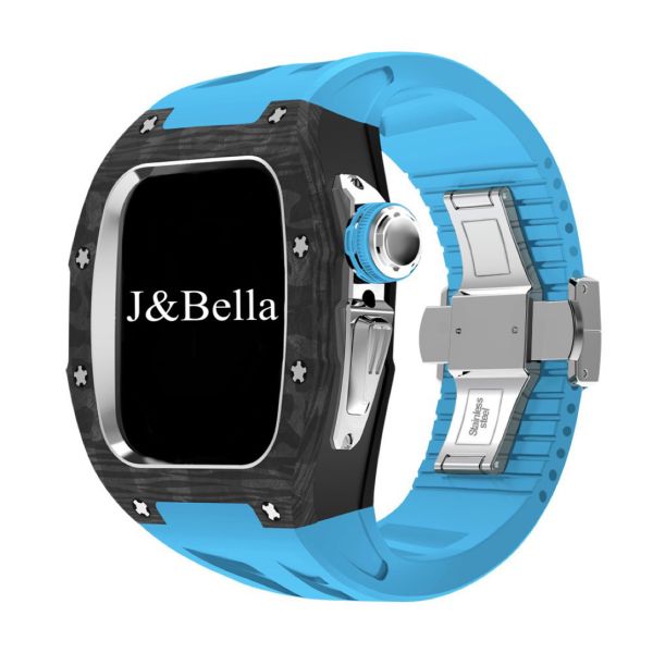 Apple Watch 10 RSC2-Carbon 46mm 黑銀色碳纖維手錶殼(藍色錶冠環+藍色橡膠錶帶) Apple Watch手錶殼,Apple Watch不鏽鋼殼,Apple Watch保護殼,Apple Watch鋁合金殼,Apple Watch鈦合金殼,Apple Watch碳纖維殼,Apple Watch石英纖維,Apple Watch透明錶殼,Apple Watch水晶錶殼,Apple Watch錶帶