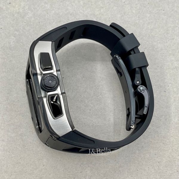 Apple Watch RSC3-Titanium 44mm、45mm 黑銀色鈦合金手錶殼(黑色錶冠環+黑色橡膠錶帶) Apple Watch手錶殼,Apple Watch不鏽鋼殼,Apple Watch保護殼,Apple Watch鋁合金殼,Apple Watch鈦合金殼,Apple Watch碳纖維殼,Apple Watch透明錶殼,Apple Watch錶帶