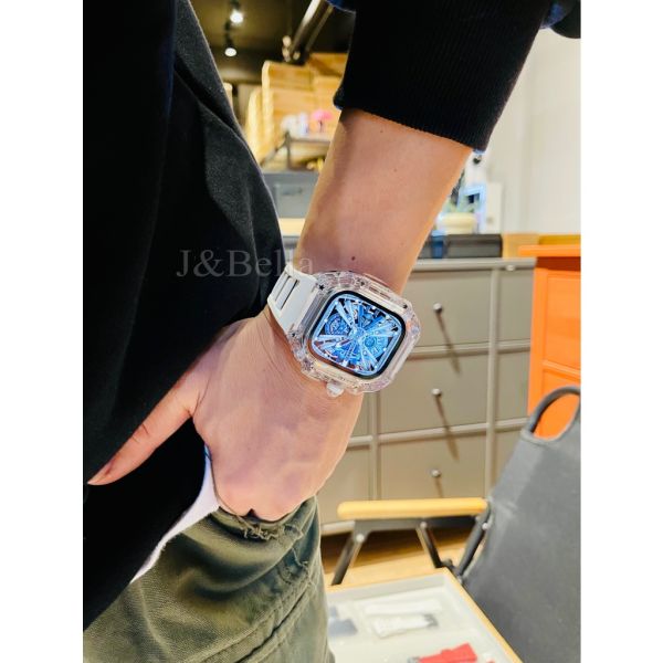 Apple Watch Ice Case Ultra 49mm 透明手錶殼(白色錶帶) Apple Watch手錶殼,Apple Watch不鏽鋼殼,Apple Watch保護殼,Apple Watch鋁合金殼,Apple Watch碳纖維殼,Apple Watch透明錶殼,Apple Watch錶帶