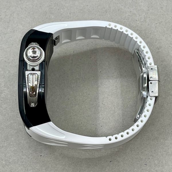 Apple Watch 10 RSC2-Carbon 46mm 黑銀色碳纖維手錶殼(白色錶冠環+白色橡膠錶帶) Apple Watch手錶殼,Apple Watch不鏽鋼殼,Apple Watch保護殼,Apple Watch鋁合金殼,Apple Watch鈦合金殼,Apple Watch碳纖維殼,Apple Watch石英纖維,Apple Watch透明錶殼,Apple Watch水晶錶殼,Apple Watch錶帶