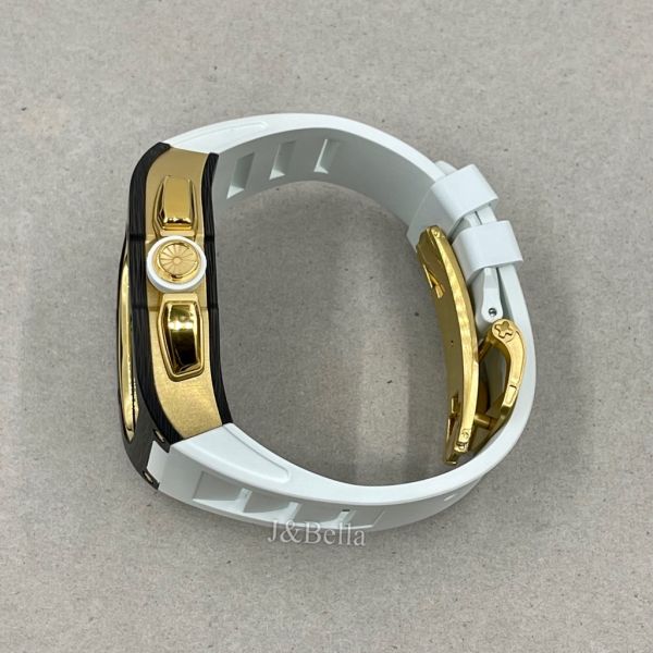 Apple Watch RSC3-Carbon 44mm、45mm 黑金色碳纖維手錶殼(白色錶冠環+白色橡膠錶帶) Apple Watch手錶殼,Apple Watch不鏽鋼殼,Apple Watch保護殼,Apple Watch鋁合金殼,Apple Watch鈦合金殼,Apple Watch碳纖維殼,Apple Watch透明錶殼,Apple Watch錶帶