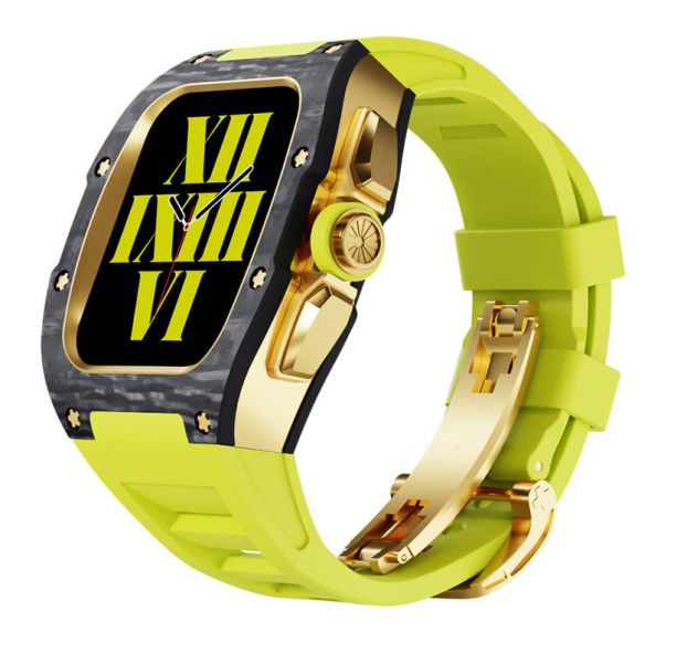 Apple Watch RSC3-Carbon 44mm、45mm 黑金色碳纖維手錶殼(檸檬黃色錶冠環+檸檬黃色橡膠錶帶) Apple Watch手錶殼,Apple Watch不鏽鋼殼,Apple Watch保護殼,Apple Watch鋁合金殼,Apple Watch鈦合金殼,Apple Watch碳纖維殼,Apple Watch透明錶殼,Apple Watch錶帶
