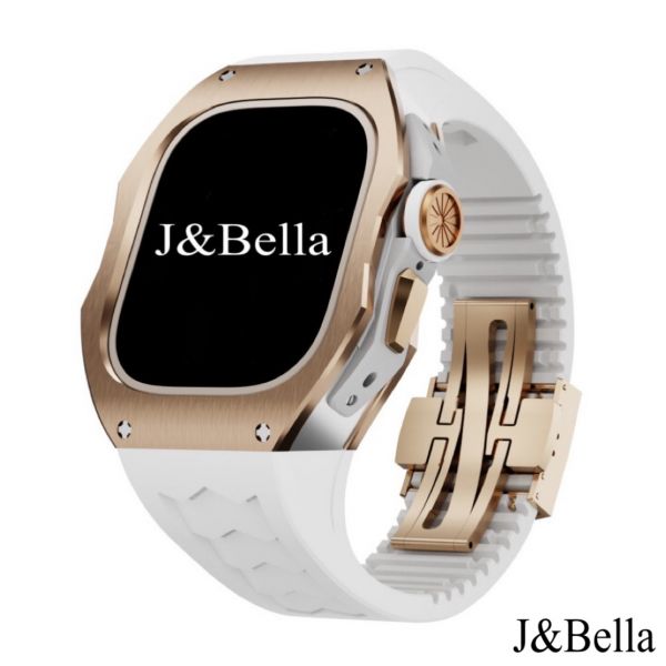 Apple Watch Ultra 49mm 玫瑰金銀鈦合金手錶殼(白色錶冠+白色橡膠錶帶) Apple Watch手錶殼,Apple Watch不鏽鋼殼,Apple Watch保護殼,Apple Watch鋁合金殼,Apple Watch鈦合金殼,Apple Watch碳纖維殼,Apple Watch透明錶殼,Apple Watch錶帶