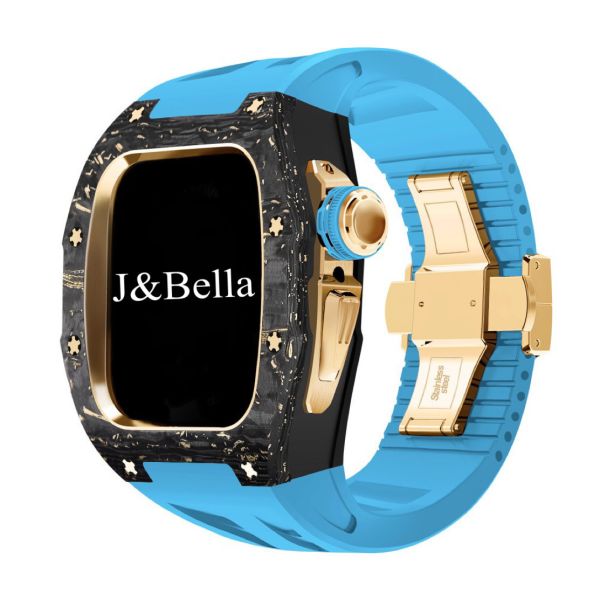 Apple Watch 10 RSC2-Carbon 46mm 黑金色碳纖維手錶殼(藍色錶冠環+藍色橡膠錶帶) Apple Watch手錶殼,Apple Watch不鏽鋼殼,Apple Watch保護殼,Apple Watch鋁合金殼,Apple Watch鈦合金殼,Apple Watch碳纖維殼,Apple Watch石英纖維,Apple Watch透明錶殼,Apple Watch水晶錶殼,Apple Watch錶帶