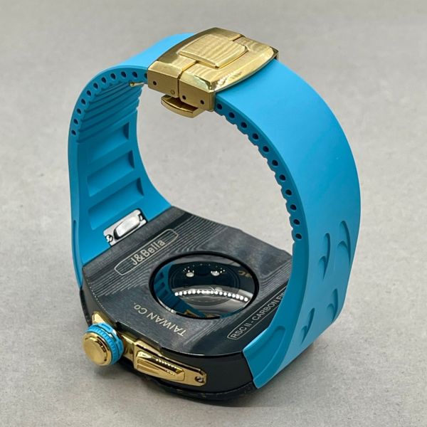 Apple Watch 10 RSC2-Carbon 46mm 黑金色碳纖維手錶殼(藍色錶冠環+藍色橡膠錶帶) Apple Watch手錶殼,Apple Watch不鏽鋼殼,Apple Watch保護殼,Apple Watch鋁合金殼,Apple Watch鈦合金殼,Apple Watch碳纖維殼,Apple Watch石英纖維,Apple Watch透明錶殼,Apple Watch水晶錶殼,Apple Watch錶帶