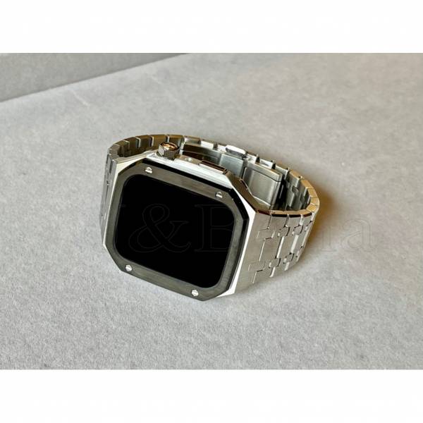 Apple Watch 44mm、45mm 銀色黑框不鏽鋼手錶殼-特製款 Apple Watch手錶殼,Apple Watch不鏽鋼殼,Apple Watch錶殼,Apple Watch保護殼,Apple Watch錶帶