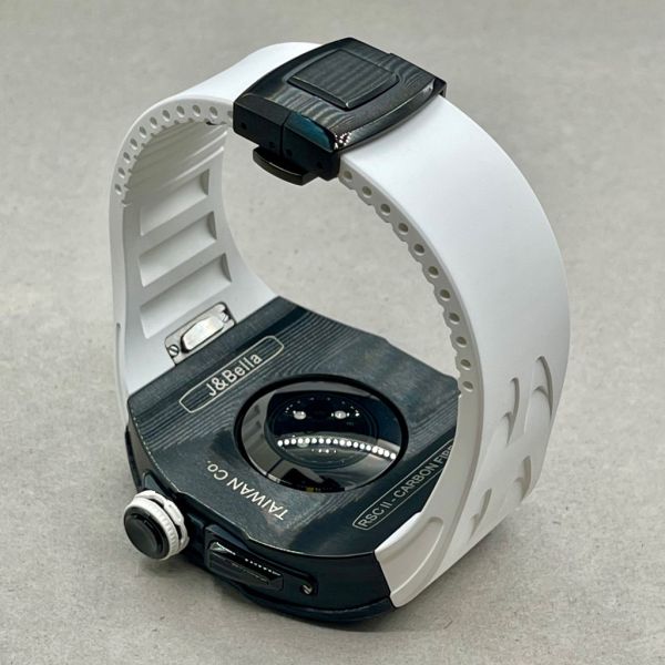 Apple Watch 10 RSC2-Carbon 46mm 黑色碳纖維手錶殼(白色錶冠環+白色橡膠錶帶) Apple Watch手錶殼,Apple Watch不鏽鋼殼,Apple Watch保護殼,Apple Watch鋁合金殼,Apple Watch鈦合金殼,Apple Watch碳纖維殼,Apple Watch石英纖維,Apple Watch透明錶殼,Apple Watch水晶錶殼,Apple Watch錶帶