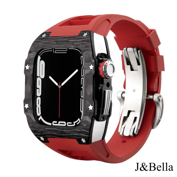 Apple Watch RSC-Carbon 44mm、45mm 黑色碳纖維手錶殼(紅色錶冠+紅色橡膠錶帶) Apple Watch手錶殼,Apple Watch不鏽鋼殼,Apple Watch錶殼,Apple Watch保護殼,Apple Watch錶帶