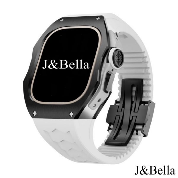 Apple Watch Ultra 49mm 黑銀鈦合金手錶殼(白色錶冠+白色橡膠錶帶) Apple Watch手錶殼,Apple Watch不鏽鋼殼,Apple Watch保護殼,Apple Watch鋁合金殼,Apple Watch鈦合金殼,Apple Watch碳纖維殼,Apple Watch透明錶殼,Apple Watch錶帶