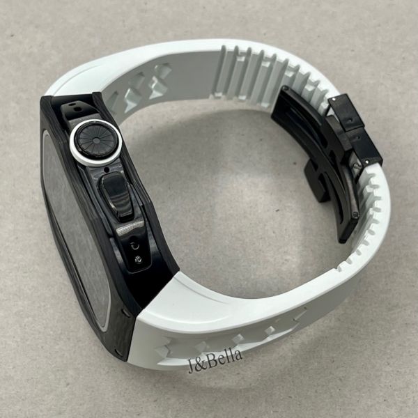 Apple Watch Ultra 49mm 黑色碳纖維手錶殼(白色錶冠+白色橡膠錶帶) Apple Watch手錶殼,Apple Watch不鏽鋼殼,Apple Watch保護殼,Apple Watch鋁合金殼,Apple Watch碳纖維殼,Apple Watch透明錶殼,Apple Watch錶帶