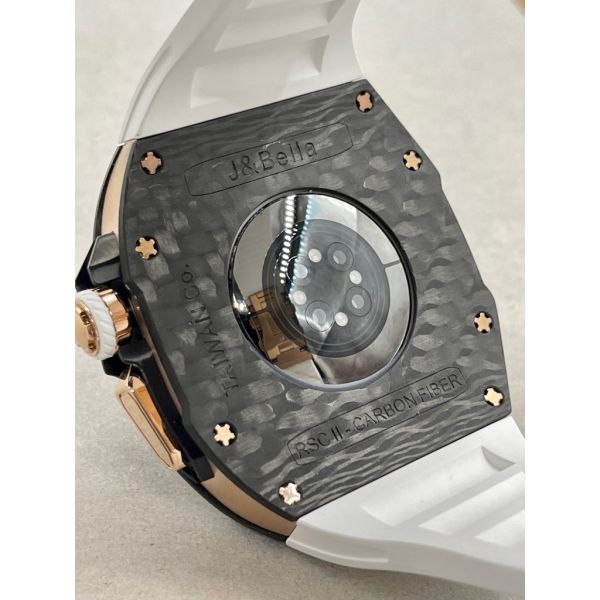 Apple Watch RSC2-Carbon Ultra 49mm 黑玫瑰金色碳纖維手錶殼(白色錶冠環+白色橡膠錶帶) Apple Watch手錶殼,Apple Watch不鏽鋼殼,Apple Watch保護殼,Apple Watch鋁合金殼,Apple Watch鈦合金殼,Apple Watch碳纖維殼,Apple Watch透明錶殼,Apple Watch錶帶