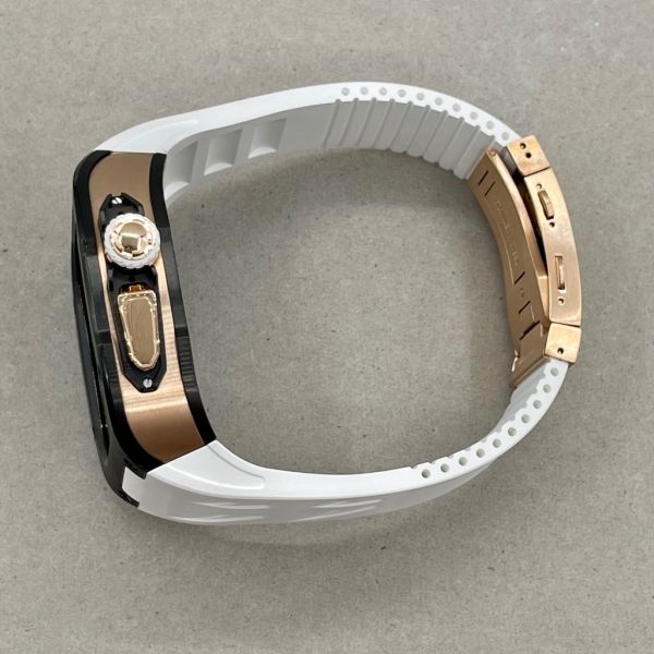 Apple Watch RSC2-Titanium Ultra 49mm 黑玫瑰金色鈦合金手錶殼(白色錶冠環+白色橡膠錶帶) Apple Watch手錶殼,Apple Watch不鏽鋼殼,Apple Watch保護殼,Apple Watch鋁合金殼,Apple Watch鈦合金殼,Apple Watch碳纖維殼,Apple Watch透明錶殼,Apple Watch錶帶