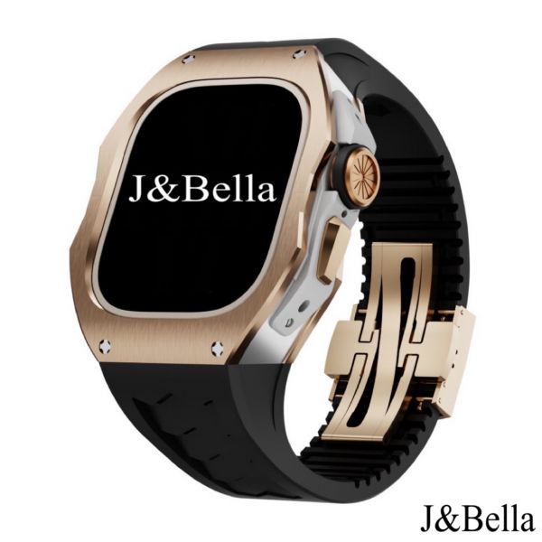 Apple Watch Ultra 49mm 玫瑰金銀鈦合金手錶殼(黑色錶冠+黑色橡膠錶帶) Apple Watch手錶殼,Apple Watch不鏽鋼殼,Apple Watch保護殼,Apple Watch鋁合金殼,Apple Watch鈦合金殼,Apple Watch碳纖維殼,Apple Watch透明錶殼,Apple Watch錶帶