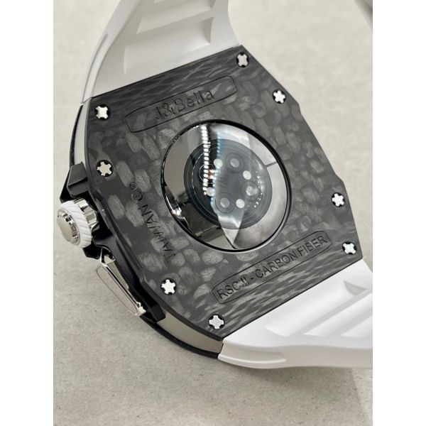 Apple Watch RSC2-Carbon Ultra 49mm 黑銀色碳纖維手錶殼(白色錶冠環+白色橡膠錶帶) Apple Watch手錶殼,Apple Watch不鏽鋼殼,Apple Watch保護殼,Apple Watch鋁合金殼,Apple Watch鈦合金殼,Apple Watch碳纖維殼,Apple Watch透明錶殼,Apple Watch錶帶