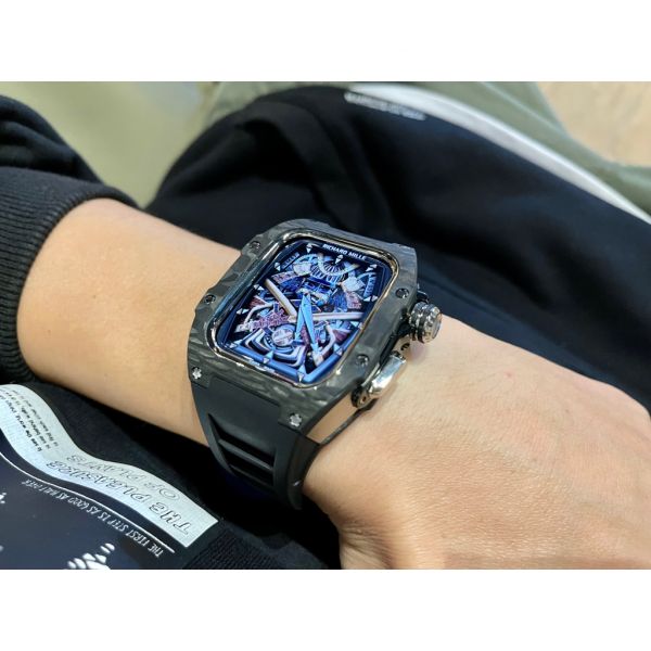 Apple Watch RSC-Carbon 44mm、45mm 黑色碳纖維銀框手錶殼(黑色錶冠雙環+黑色橡膠錶帶) Apple Watch手錶殼,Apple Watch不鏽鋼殼,Apple Watch保護殼,Apple Watch鋁合金殼,Apple Watch碳纖維殼,Apple Watch錶帶