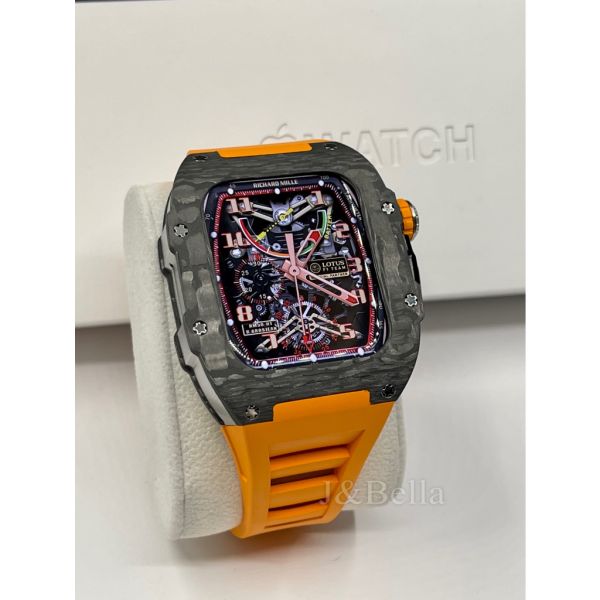 Apple Watch RSC-Carbon 44mm、45mm 黑色碳纖維手錶殼(橘色錶冠+橘色橡膠錶帶) Apple Watch手錶殼,Apple Watch不鏽鋼殼,Apple Watch錶殼,Apple Watch保護殼,Apple Watch錶帶