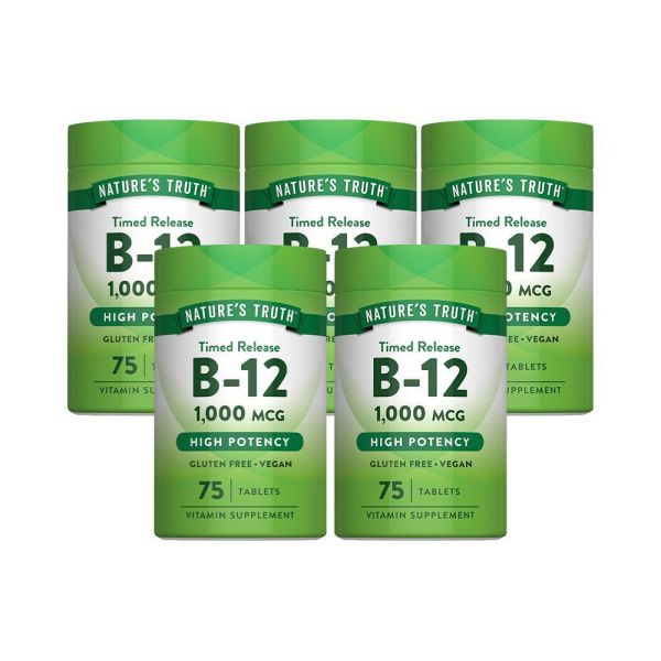綠萃淨 緩釋型維生素B12 1000mcg錠x5瓶組(75錠/瓶) B12,神經系統,紅血球形成
