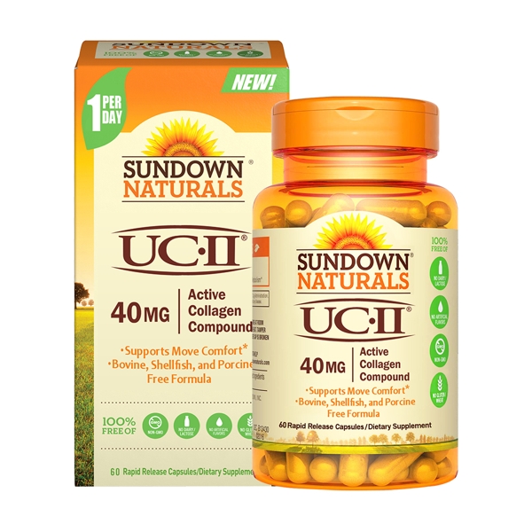 Sundown日落恩賜 勇健UCII®非變性二型膠囊(60粒/瓶) 葡萄糖胺,軟骨素,鈣,二型膠原蛋白,UCII,關節保養