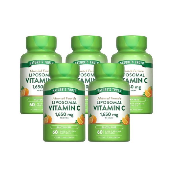 綠萃淨 磷脂體維生素C軟膠囊x5瓶組(60粒/瓶) 維生素C,磷脂體維生素C,緩釋型C,長效型C