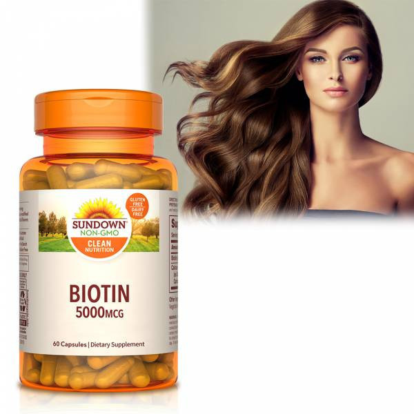 【即期品】Sundown日落恩賜 生物素5000mcg+鈣膠囊(60粒/瓶)_效期至2026/2/28 生物素,鈣,維生素B7,維生素H,新陳代謝,咖啡因洗髮露