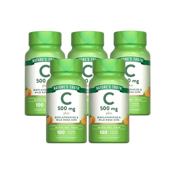 綠萃淨 維生素C柑橘類黃酮玫瑰果錠x5瓶組(100錠/瓶) 維生素C,柑橘類黃酮,玫瑰果,鐵,膠原蛋白,抗氧化