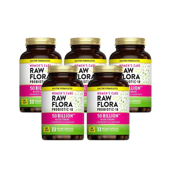 綠萃淨 Raw Flora 500億頂級女性益生菌蔓越莓膠囊x5瓶組(33粒/瓶) 蔓越莓,益生菌,私密困擾,消化道,女性益生菌