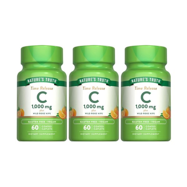 綠萃淨 釋放型維生素C-1000mg複方錠x3瓶組(60錠/瓶) 維生素C,緩釋型C,長效型C,玫瑰果