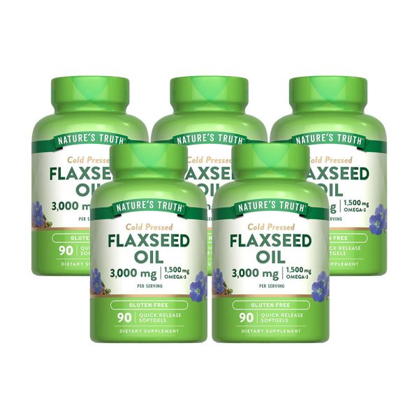 綠萃淨 冷壓亞麻仁油含Omega-3軟膠囊x5瓶組(60粒/瓶) 亞麻仁油,Omega-3,Omega-369