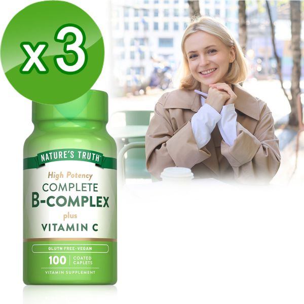 綠萃淨 綜合B群+C plus 鈣活力錠x3瓶組(100錠/瓶) B群,維他命C,鈣,B12