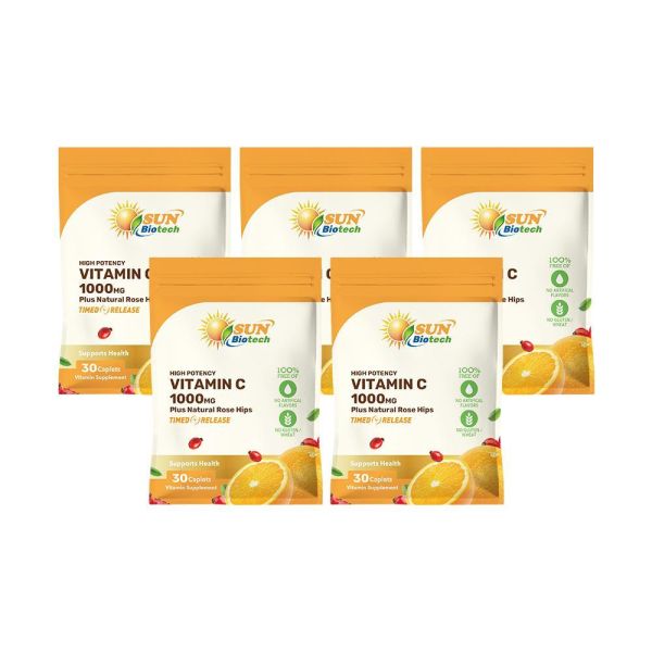 【即期品】Sun日落恩賜 緩釋型C 1000MG Plus玫瑰果錠x5袋組(30錠/袋)_效期2027/4/30 維他命C,維生素C,膠原蛋白,鐵,抗氧化,長效型,玫瑰果