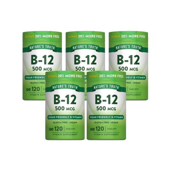 綠萃淨 維生素B12 500mcg複方錠x5瓶組(120錠/瓶) B12,鈣,神經系統,紅血球形成