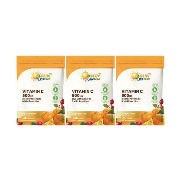 Sun日落恩賜 維生素C 500mg+玫瑰果plus柑橘類黃酮錠x3袋組(30錠/袋) 維生素C,柑橘類黃酮,玫瑰果,鐵,膠原蛋白,抗氧化