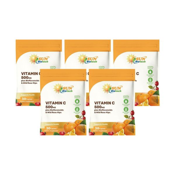 Sun日落恩賜 維生素C 500mg+玫瑰果plus柑橘類黃酮錠x5袋組(30錠/袋) 維生素C,柑橘類黃酮,玫瑰果,鐵,膠原蛋白,抗氧化