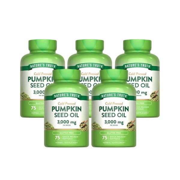 綠萃淨 冷壓初榨南瓜籽油軟膠囊x5瓶組(75粒/瓶) 南瓜籽,Omega6,Omega9,茄紅素