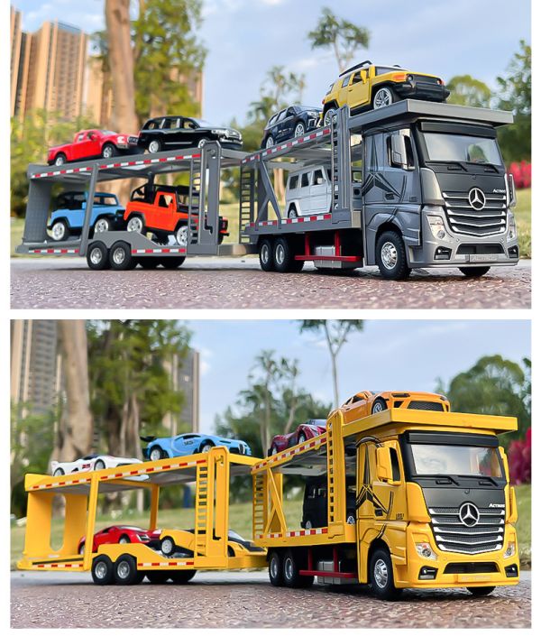 賓士 1+1 雙層拖車 1/24 運輸車 卡車 合金模型 模型車 1/24 全拖 