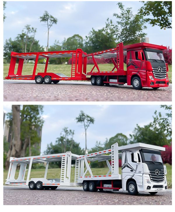 賓士 1+1 雙層拖車 1/24 運輸車 卡車 合金模型 模型車 1/24 全拖 