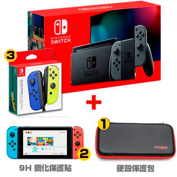 NS 灰灰色手把 【電力加強款】主機 ＋ JOY-CON＋硬殼包 鋼化保護貼 / 台灣代理公司貨 / 任天堂 Nintendo Switch 任天堂,SWITCH,NINTENDO,NS,Nintendo SWITCH,公司貨,台灣,代理,switch 主機,主機