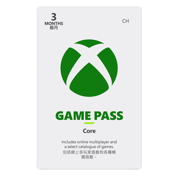 Xbox game pass core 3個月 / 金會員 / 點數卡 禮物卡 儲值卡 / 限台灣帳號 Microsoft,XBOX,12個月,Xbox game pass core,一年,會籍,微軟,點數卡,禮物卡,金會員