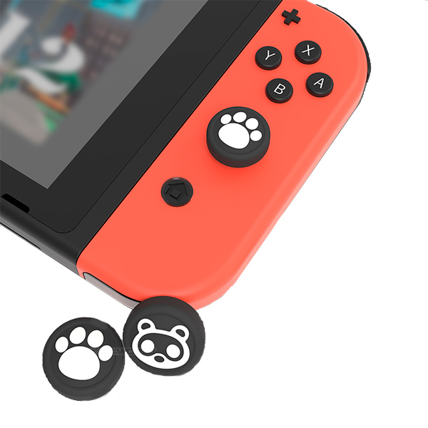 桿套【黑底 狸貓＋貓掌 樣式】一組四個 / NS LITE 、 Joy-con 手把適用 / 搖桿手把 矽膠 防滑桿套 類比搖桿 蘑菇頭 類比套 PS4,NS,類比頭,桿套,搖桿手把,薩爾達,防滑桿套,蘑菇頭,類比套,海賊王