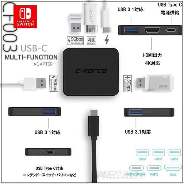C-FORCE 多功能轉接器 【CF003】 USB-C 取代 SWITCH原廠底座 支援 Mac ※ 台灣公司貨一年保固 Nintendo Switch,Switch,轉接器,NS,原廠底座,華為,充電,三星,Mac,CFORCE