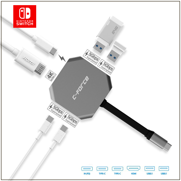 C-FORCE 多功能轉接器 【CF001】 USB-C 取代 SWITCH原廠底座 支援 Mac ※ 台灣公司貨一年保固  Nintendo Switch,Switch,轉接器,NS,原廠底座,華為,充電,三星,Mac,CFORCE