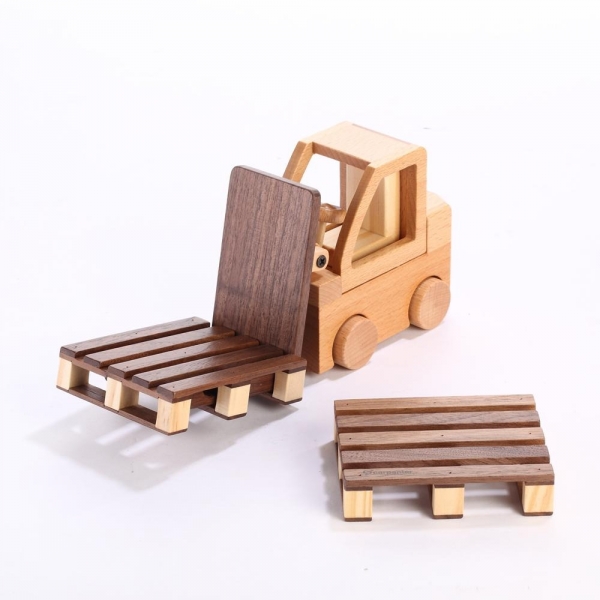 Forklift Phone Holder with Coasters wood forklift