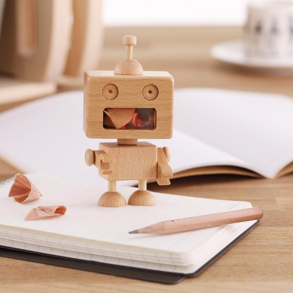 Robot Pencil Sharpener wood, woodwork, pencil sharpener, stationery