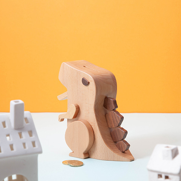 T-rex Coin Bank wood deposit box.