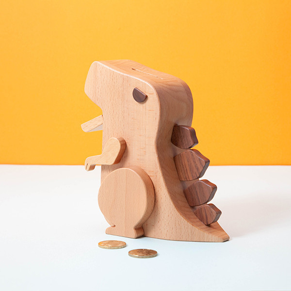 T-rex Coin Bank wood deposit box.