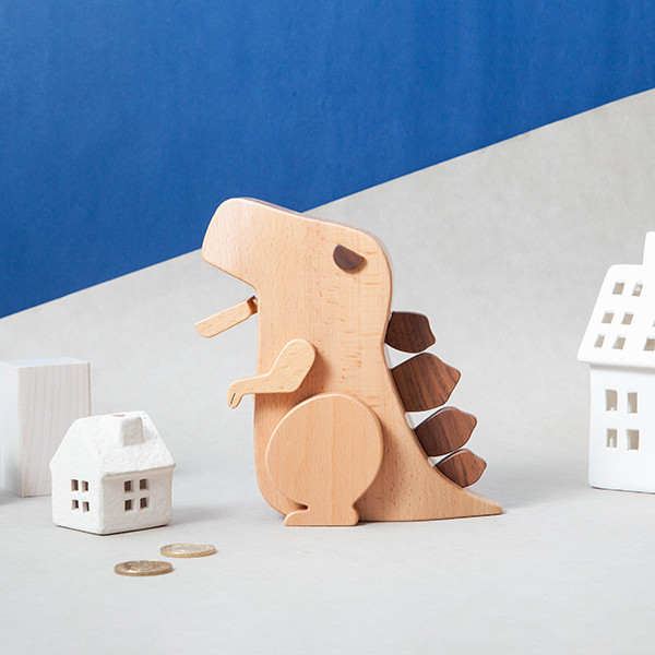 T-rex Coin Bank wood deposit box.