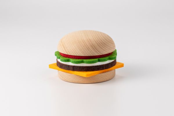 Hamburger Coaster wool felt, wood, coaster