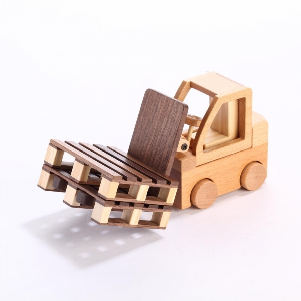 Forklift Phone Holder with Coasters wood forklift