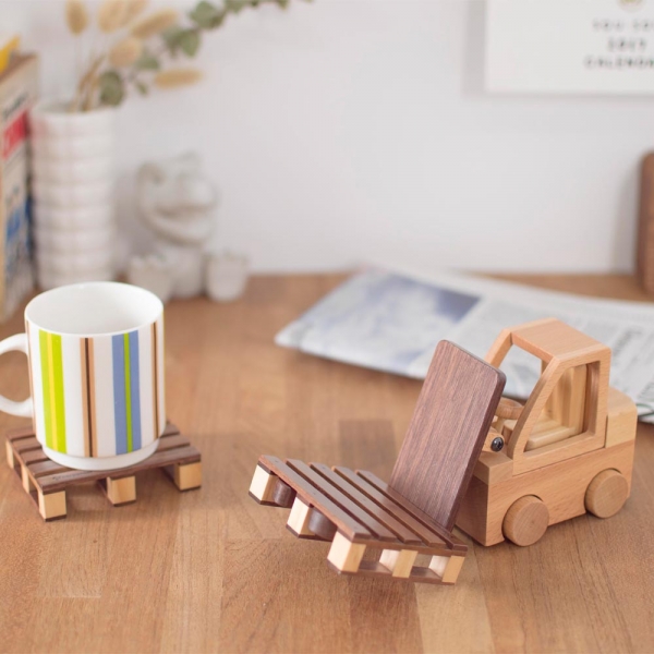 Forklift Phone Holder with Coasters wood forklift